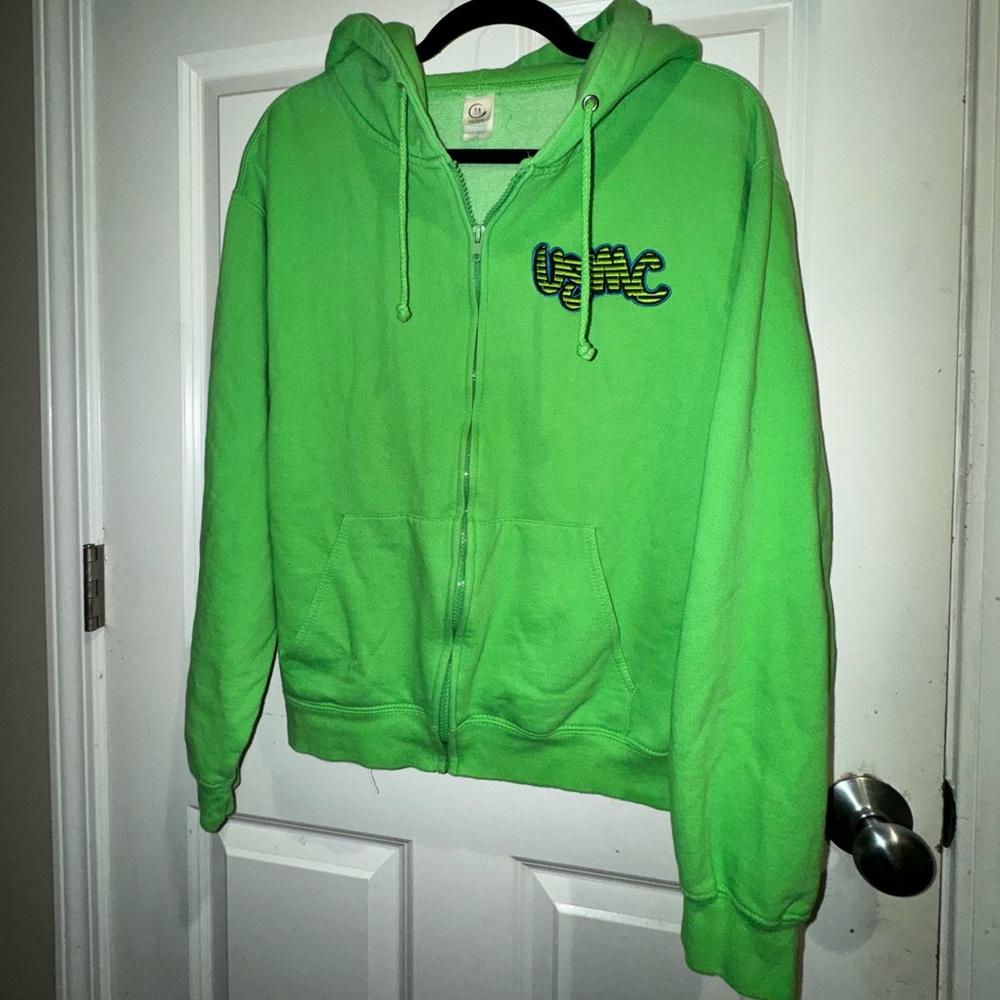 Large USMC neon green zip up hoodie